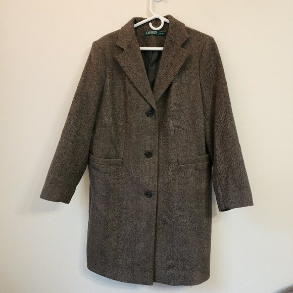 Lauren Ralph Lauren Wool Blend Hearing Bone Coat Women 14W Classic Old Money